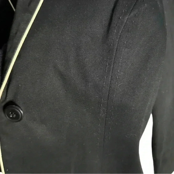 Oscar de la Renta Black Blazer with White Piping One Button Women's Size 10 - Picture 4 of 7